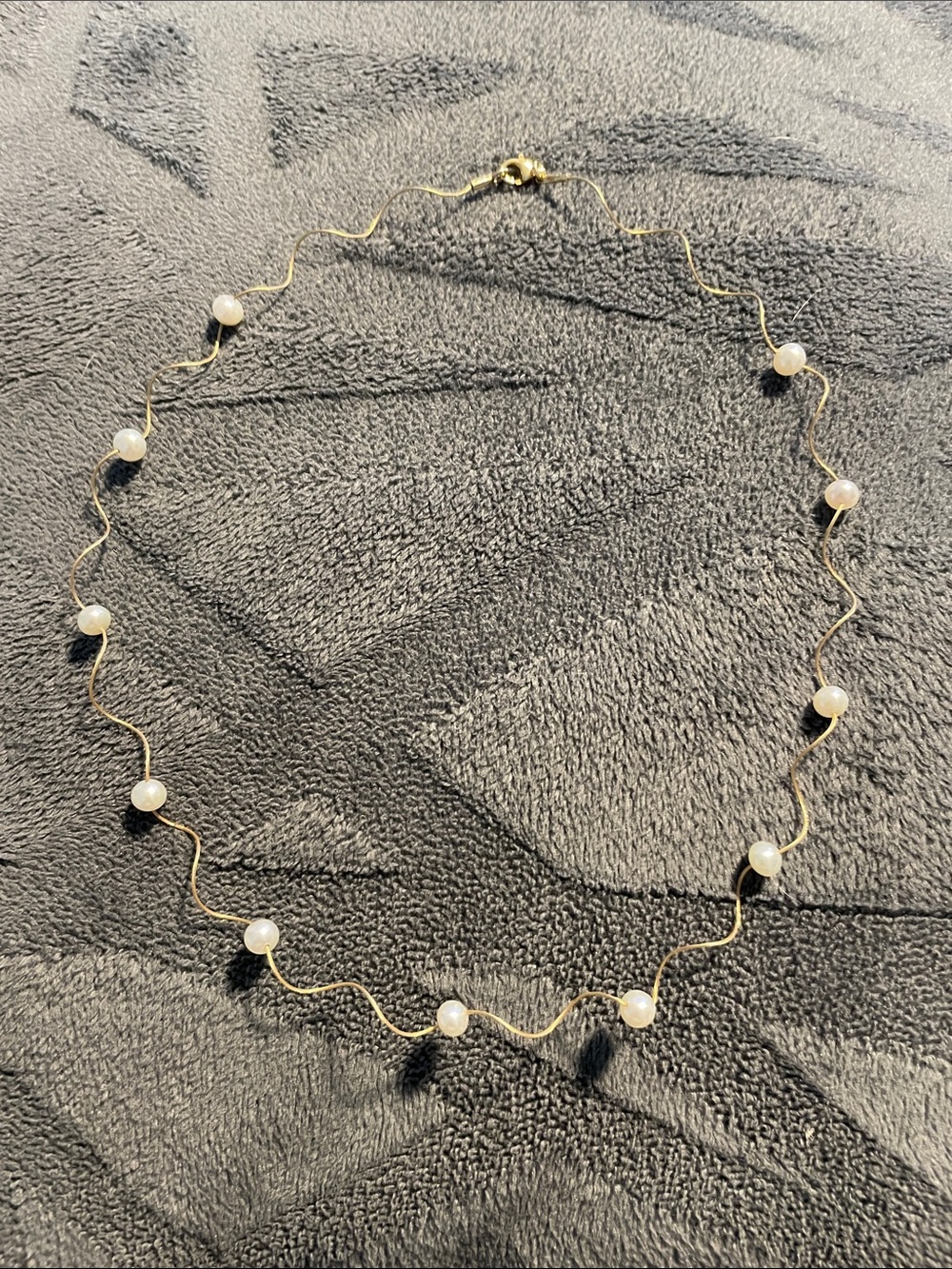 Gold Pearl Station Wavy Choker/short Necklace